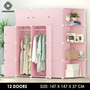 Organono DIY 8-27 ALL PINK DOORS Wardrobe Stackable Cabinet with Corner Shelf
