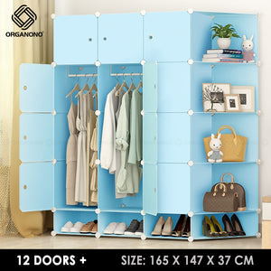 Organono DIY 6-22 ALL BLUE DOORS Wardrobe Stackable Cabinet with Corner Shelf