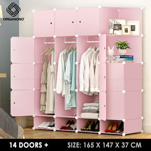 Organono DIY 8-27 ALL PINK DOORS Wardrobe Stackable Cabinet with Corner Shelf