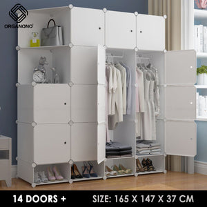 Organono DIY 6-22 ALL WHITE DOORS Wardrobe Stackable Cabinet with Corner Shelf