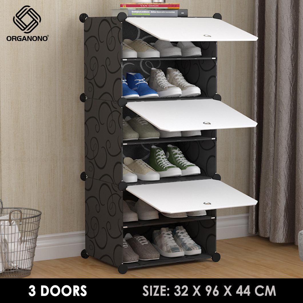 Organono DIY 2-30 Layers BLACK with WHITE DOORS Shoe Organizer - Removable Layer