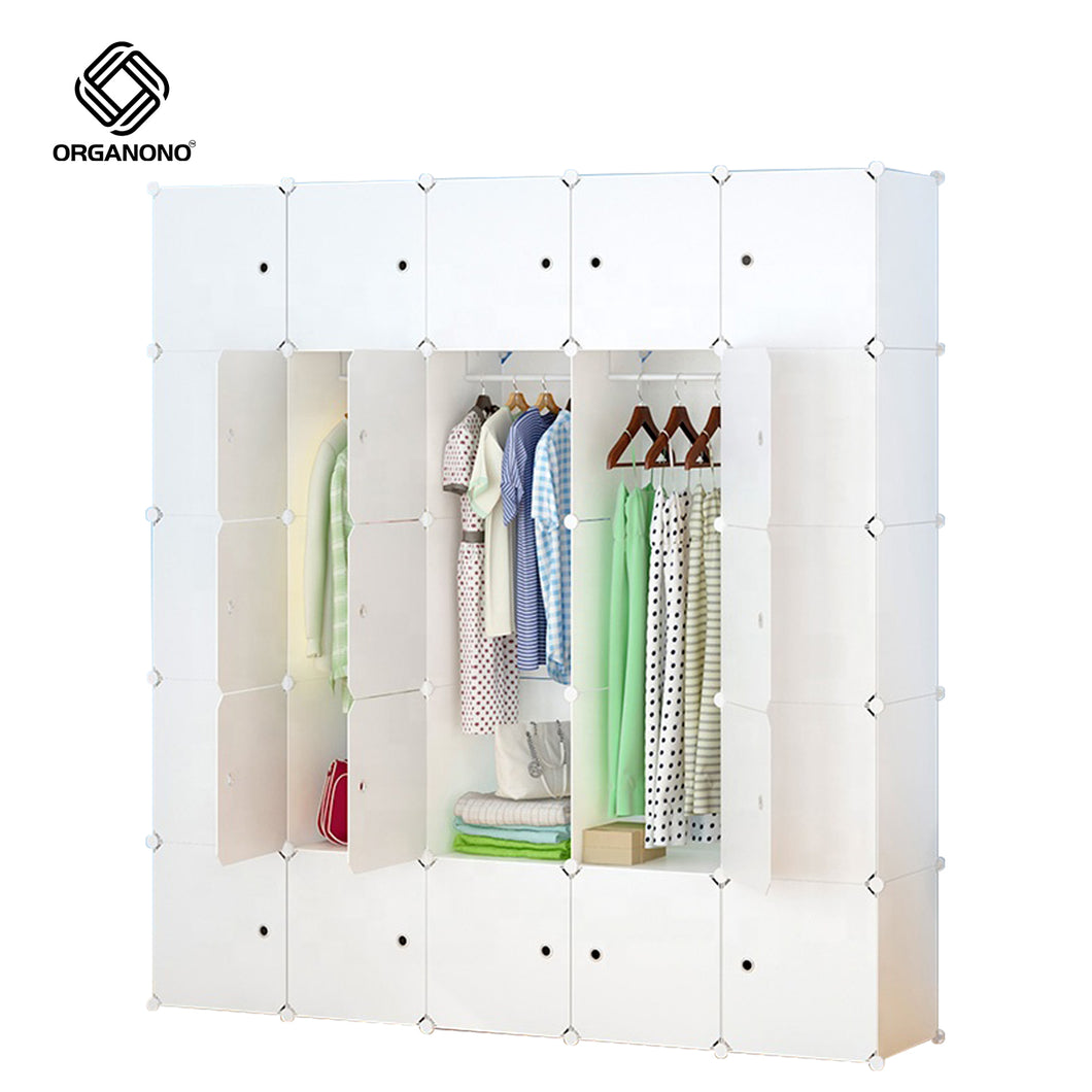 Organono Pastel DIY 25 Doors Multipurpose Wardrobe Organizer with 3 Hanging Poles
