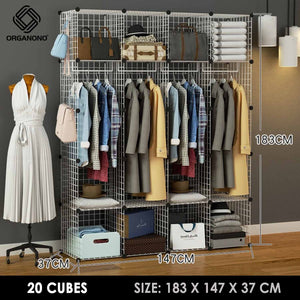 Organono DIY 4-25 Cube Stackable Metal Net Cabinet with Hanging Pole - 35cm