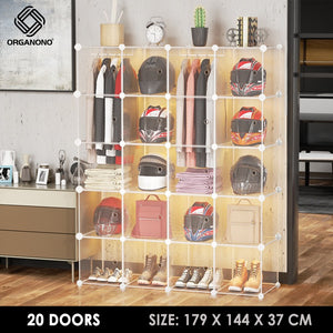 Organono DIY 6-20 Doors ALL CLEAR Wardrobe Stackable Cabinet with Hanger Pole