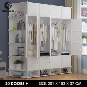 Organono DIY 6-22 ALL WHITE DOORS Wardrobe Stackable Cabinet with Corner Shelf