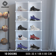 Load image into Gallery viewer, Organono DIY 1-25 WHITE w/ CLEAR DOORS Multipurpose Shoe Organizer Stackable Cabinet
