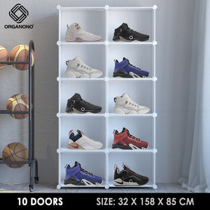 Organono DIY 1-25 WHITE w/ CLEAR DOORS Multipurpose Shoe Organizer Stackable Cabinet