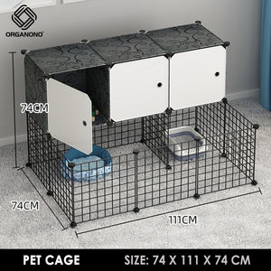 Organono DIY 2 Layer Steel Net Multipurpose Pet Cage Stackable Play Pen with Storage Cabinet - 35cm