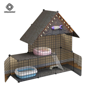 Organono DIY 2 Door Steel Net Multipurpose Roof Pet Cage Stackable House Play Pen - 35cm