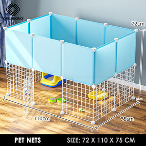 Organono DIY 1 Door 2 Layer Steel Net Multipurpose Pet Cage Stackable Play Pen with Pastel Panels - 35cm