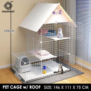 Organono DIY 2 Door 3 Layer Steel Net Multipurpose Roof Pet Cage Stackable House Play Pen - 35cm