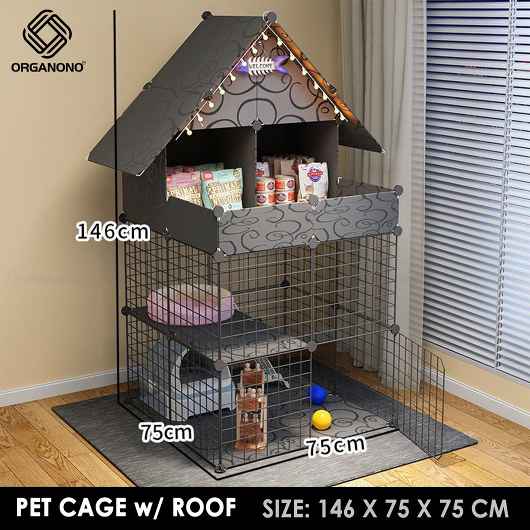 Organono DIY 2-3 Layer Steel Net Multipurpose Roof Pet Cage Stackable House Play Pen with Food Storage Cabinet