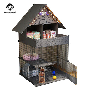 Organono DIY 2-3 Layer Steel Net Multipurpose Roof Pet Cage Stackable House Play Pen with Food Storage Cabinet