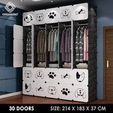 Load image into Gallery viewer, Organono DIY 6-30 Doors Multipurpose DOGS &amp; CATS DESIGN Wardrobe Organizer Stackable Cabinet with Hanging Pole &amp; Shoe Rack
