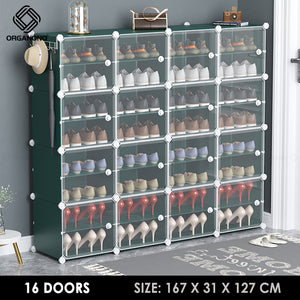 Organono DIY 2-48 Layers GREEN w/ CLEAR DOORS Shoe Organizer - Removable Layer