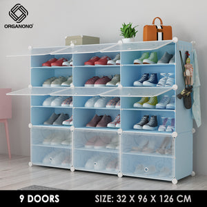 Organono DIY 2-30 Layers BLUE w/ MATTE FLORAL DOORS Shoe Organizer - Removable Layer