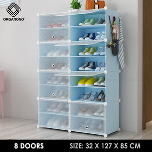 Organono DIY 2-30 Layers BLUE w/ MATTE FLORAL DOORS Shoe Organizer - Removable Layer