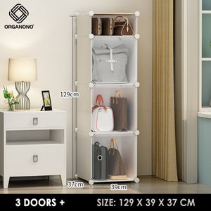 Organono DIY 3-12 Doors Bag Cabinet w/ CLEAR DOOR Stackable Organizer with Extra Top Storage