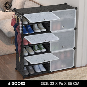 Organono DIY 2-30 Layers BLACK w/ MATTE FLORAL DOORS Shoe Organizer - Removable Layer