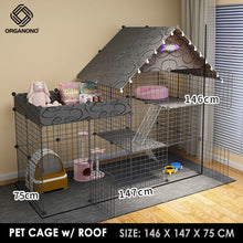 Load image into Gallery viewer, Organono DIY 2-3 Layer Steel Net Multipurpose Roof Pet Cage Stackable House Play Pen with Food Storage Cabinet
