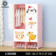 Load image into Gallery viewer, Organono DIY 4-20 Doors Kids ANIMAL PARTY PINK Wardrobe Organizer Stackable Cabinet with Hanging Pole &amp; Shoe Rack

