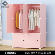 Load image into Gallery viewer, Organono DIY 6-16 Doors Multipurpose ALL PINK Wardrobe Organizer Stackable Cabinet with Hanging Pole &amp; Shoe Rack
