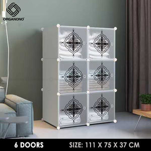 Organono DIY 2-12 Doors Multipurpose Abstract Stackable Cabinet with Hanging Pole & Shoe Rack