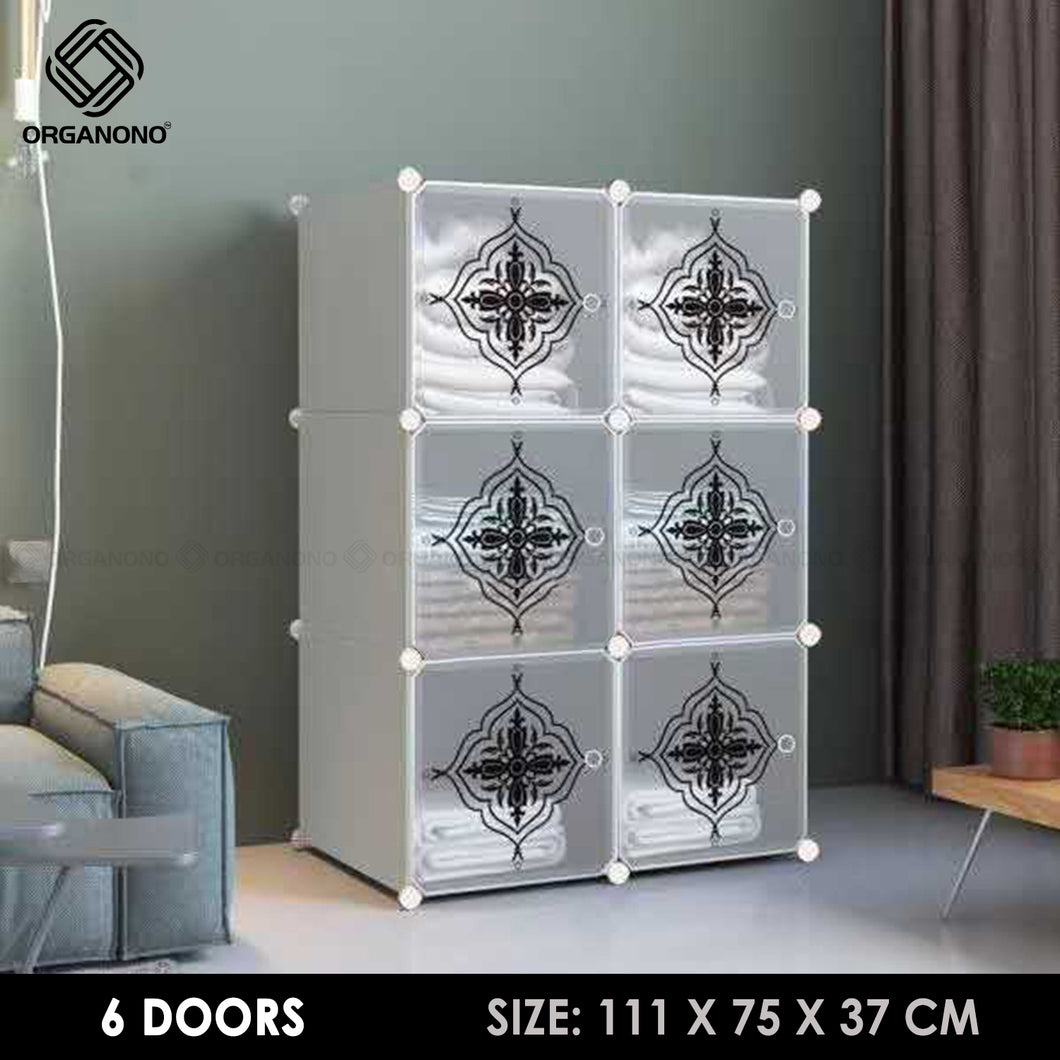 Organono DIY 6-12 Doors Multipurpose Abstract Stackable Cabinet with Hanging Pole & Shoe Rack