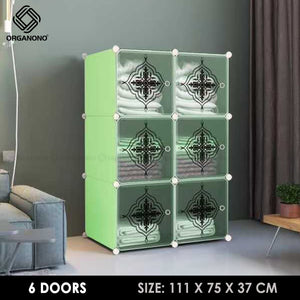 Organono DIY 2-12 Doors Multipurpose Abstract Stackable Cabinet with Hanging Pole & Shoe Rack