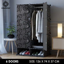 Load image into Gallery viewer, Organono DIY 6-16 Doors ALL BLACK Wardrobe Stackable Cabinet with Hanger Pole &amp; Shoe Rack
