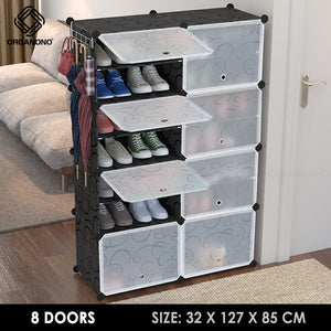 Organono DIY 2-30 Layers BLACK w/ MATTE FLORAL DOORS Shoe Organizer - Removable Layer