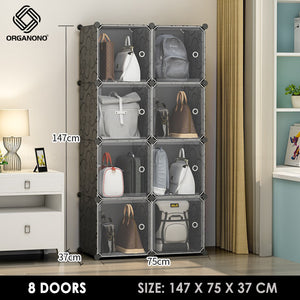 Organono DIY 3-12 Doors Bag Cabinet w/ CLEAR DOOR Stackable Organizer with Extra Top Storage