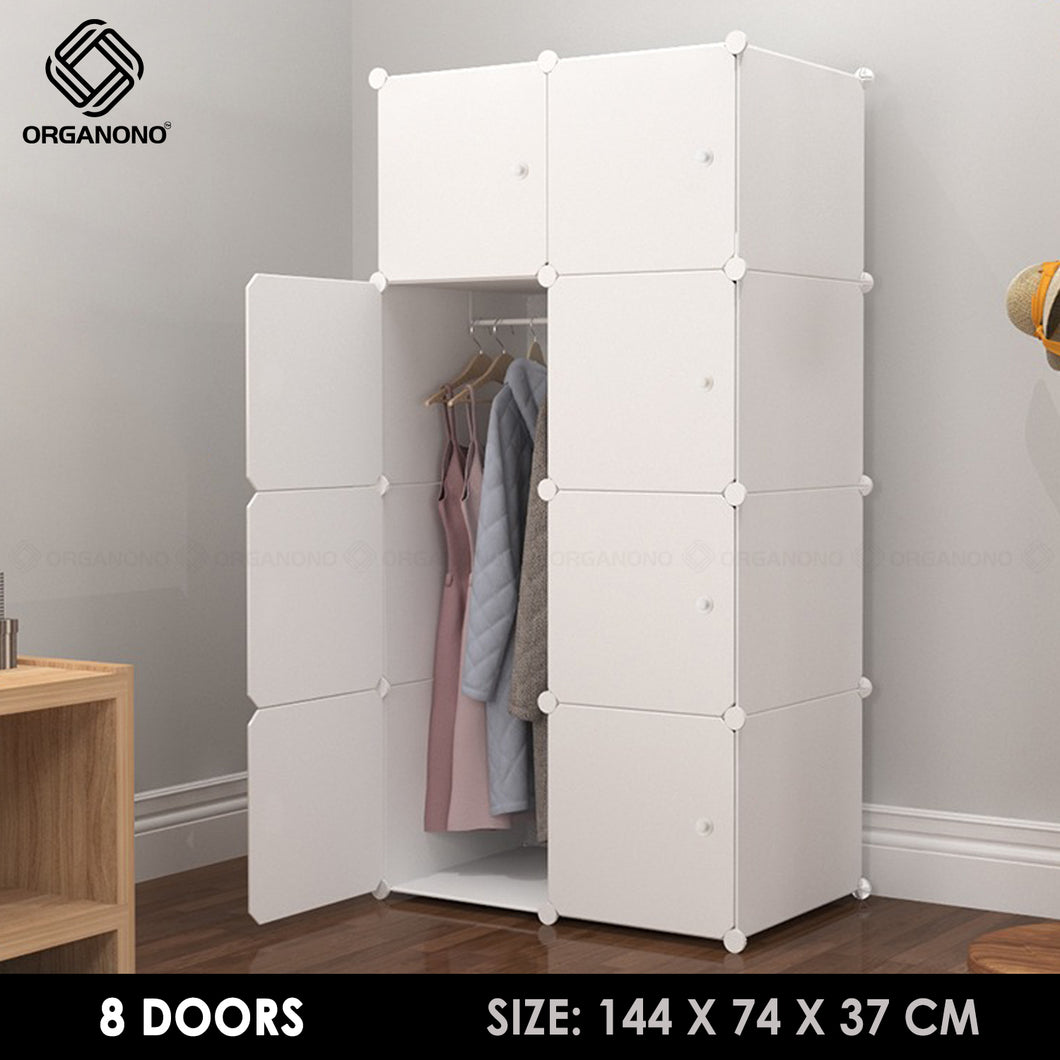 Organono DIY 8-20 Doors ALL WHITE Wardrobe Stackable Cabinet with Hanger Pole