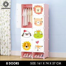 Load image into Gallery viewer, Organono DIY 4-20 Doors Kids ANIMAL PARTY PINK Wardrobe Organizer Stackable Cabinet with Hanging Pole &amp; Shoe Rack
