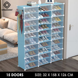 Organono DIY 2-30 Layers BLUE w/ CLEAR DOORS Shoe Organizer - Removable Layer
