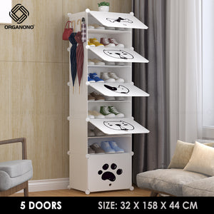Organono DIY 2-30 Layers WHITE w/ CATS & DOGS DOORS Shoe Organizer - Removable Layer