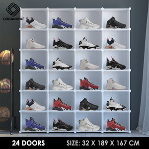 Organono DIY 1-25 WHITE w/ CLEAR DOORS Multipurpose Shoe Organizer Stackable Cabinet