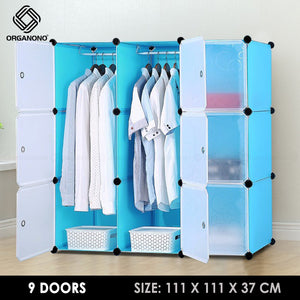 Organono DIY 9 Doors Wardrobe Organizer Stackable Cabinet with Hanging Pole