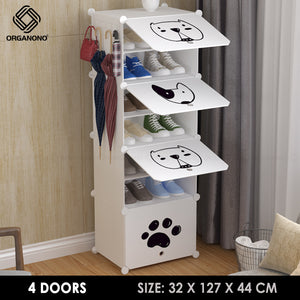 Organono DIY 2-30 Layers WHITE w/ CATS & DOGS DOORS Shoe Organizer - Removable Layer