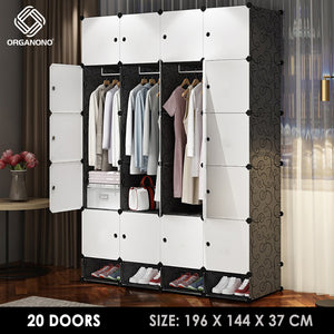 Organono DIY 20 Doors Stackable Cabinet with Hanging Pole & Shoe Rack
