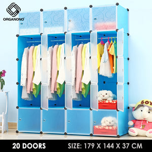 Organono DIY 20 Doors Stackable Cabinet with Hanging Pole & Shoe Rack