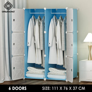 Organono DIY 6 Doors Wardrobe Organizer Stackable Cabinet with Hanging Pole & Shoe Rack