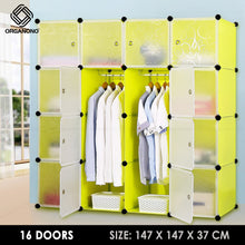 Load image into Gallery viewer, Organono DIY 16 Doors Wardrobe Organizer Stackable Cabinet with Hanging Pole &amp; Shoe Rack
