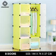 Load image into Gallery viewer, Organono DIY 8 Doors Wardrobe Organizer Stackable Cabinet with Hanging Pole &amp; Shoe Rack
