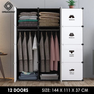 Organono DIY 8-30 Doors Multipurpose Category Wardrobe Organizer Stackable Cabinet with Hanging Poles