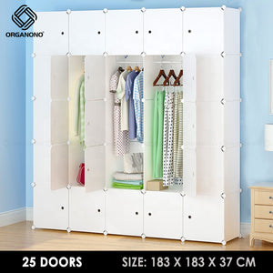 Organono Pastel DIY 25 Doors Multipurpose Wardrobe Organizer with 3 Hanging Poles