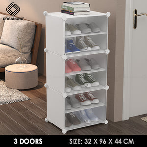 Organono DIY 2-30 Layers WHITE w/ CLEAR DOORS Shoe Organizer - Removable Layer