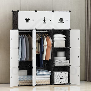 Organono DIY 8-30 Doors Multipurpose Category Wardrobe Organizer Stackable Cabinet with Hanging Poles