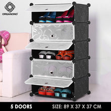 Load image into Gallery viewer, Organono DIY 3-21 Layers w/ MATTE FLORAL DOORS Stackable Shoe Organizer Cabinet - 35x17
