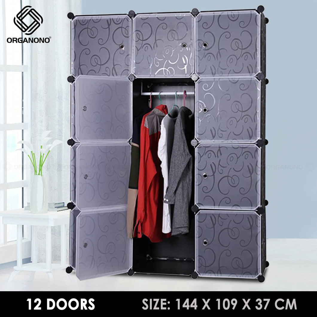 Organono DIY 12 Doors Wardrobe Organizer Stackable Cabinet with Hanging Pole & Shoe Rack